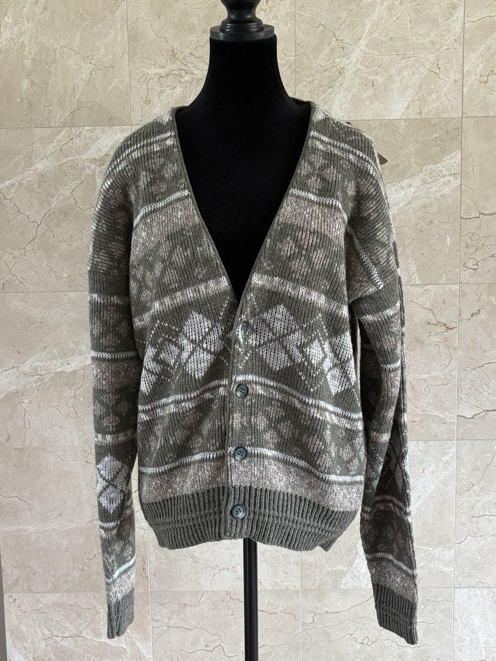 VTG 80s Jantzen Grandpa Cardigan - M Green Drop Shoulder Cottage Deadstock USA